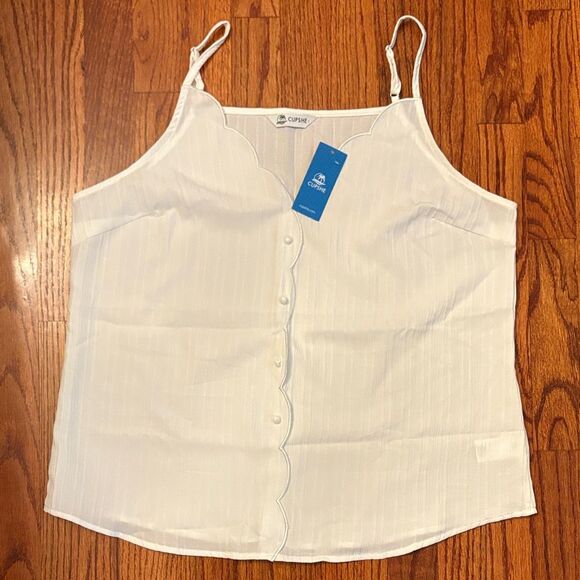 CUPSHE NWT White Scalloped Button-Down Tank Top - Size L - Picture 1 of 3